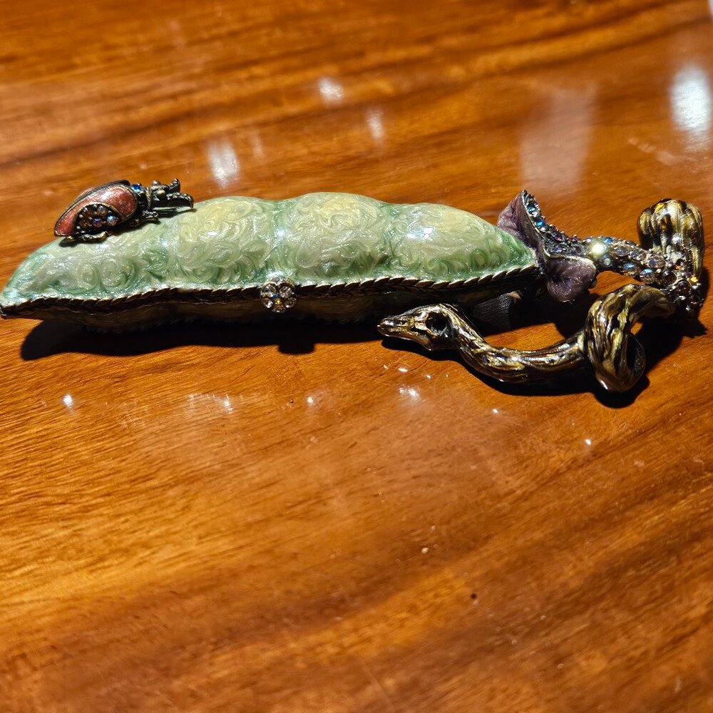 RARE JAY STRONGWATER 2 PEAS IN A POD PROVENCE LADYBUG ENAMEL CRYSTAL TRINKET BOX - Picture 3 of 10